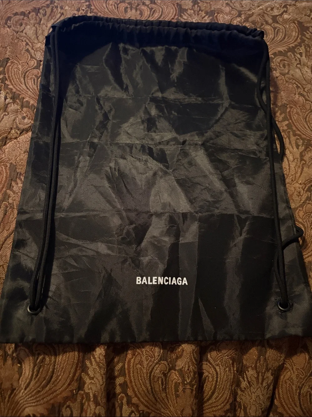 Balenciaga Black Drawstring Backpack with White Logo